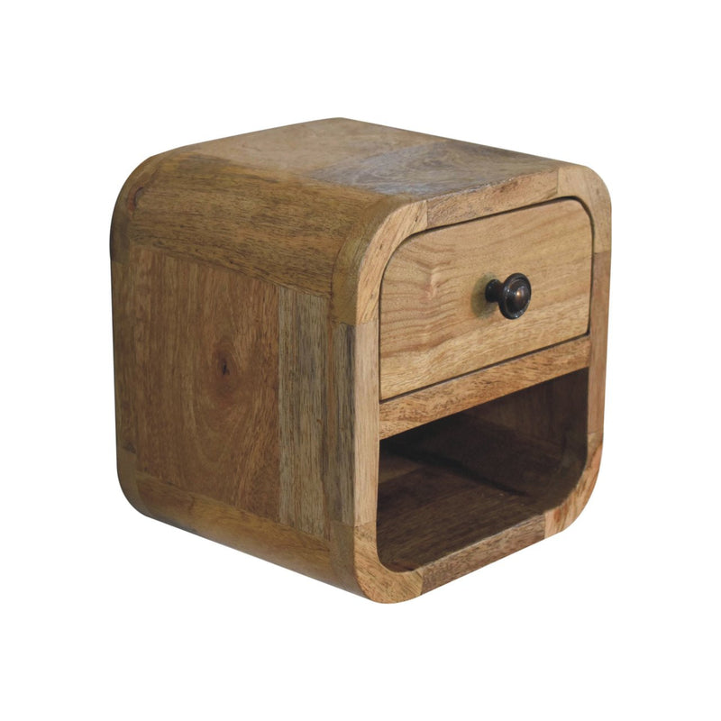 Extra Mini Curved Oak-ish Bedside Nightstand with Open Slot Artisan