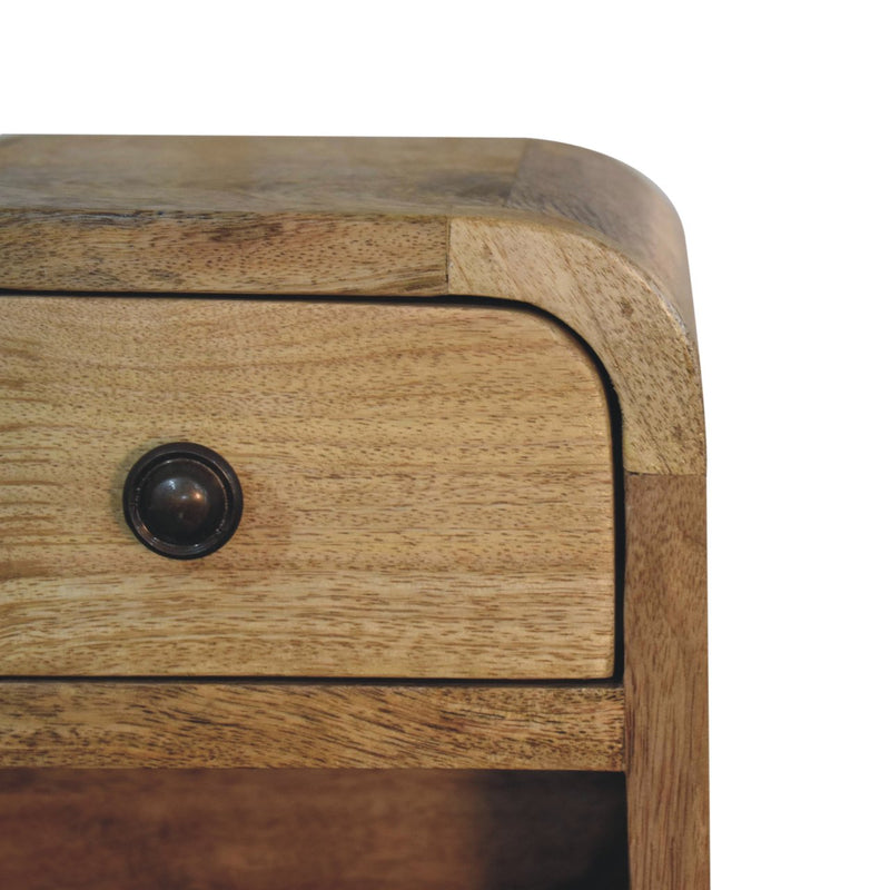 Extra Mini Curved Oak-ish Bedside Nightstand with Open Slot Artisan