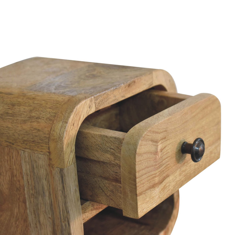 Extra Mini Curved Oak-ish Bedside Nightstand with Open Slot Artisan