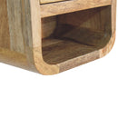 Extra Mini Curved Oak-ish Bedside Nightstand with Open Slot Artisan