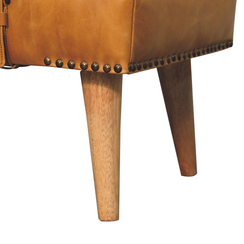 Boucle Buffalo Hide Tan Leather Bench Artisan