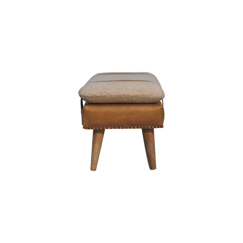 Boucle Buffalo Hide Tan Leather Bench Artisan