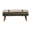 Boucle Buffalo Hide Olive Green Leather Bench Artisan