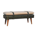 Boucle Buffalo Hide Olive Green Leather Bench Artisan