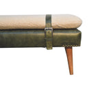 Boucle Buffalo Hide Olive Green Leather Bench Artisan