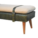 Boucle Buffalo Hide Olive Green Leather Bench Artisan