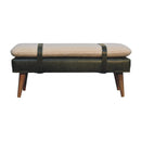 Boucle Buffalo Hide Olive Green Leather Bench Artisan