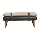 Boucle Buffalo Hide Olive Green Leather Bench Artisan