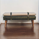Boucle Buffalo Hide Olive Green Leather Bench Artisan