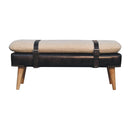 Boucle Buffalo Hide Black Leather Bench Artisan