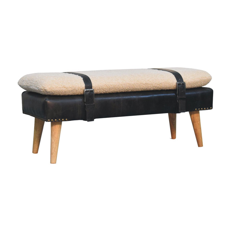 Boucle Buffalo Hide Black Leather Bench Artisan