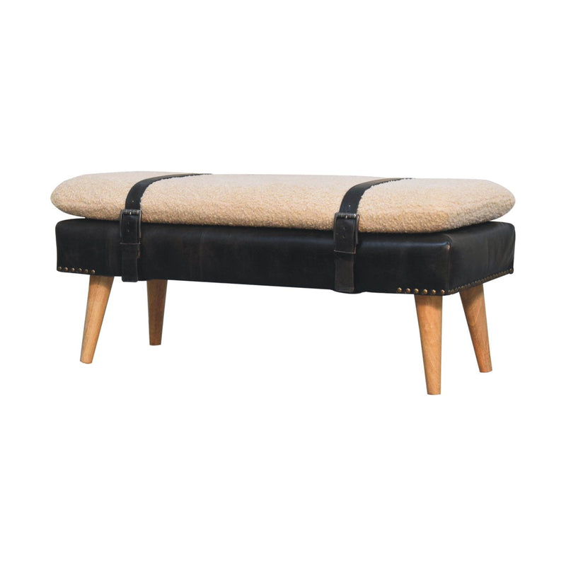Boucle Buffalo Hide Black Leather Bench Artisan
