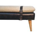 Boucle Buffalo Hide Black Leather Bench Artisan