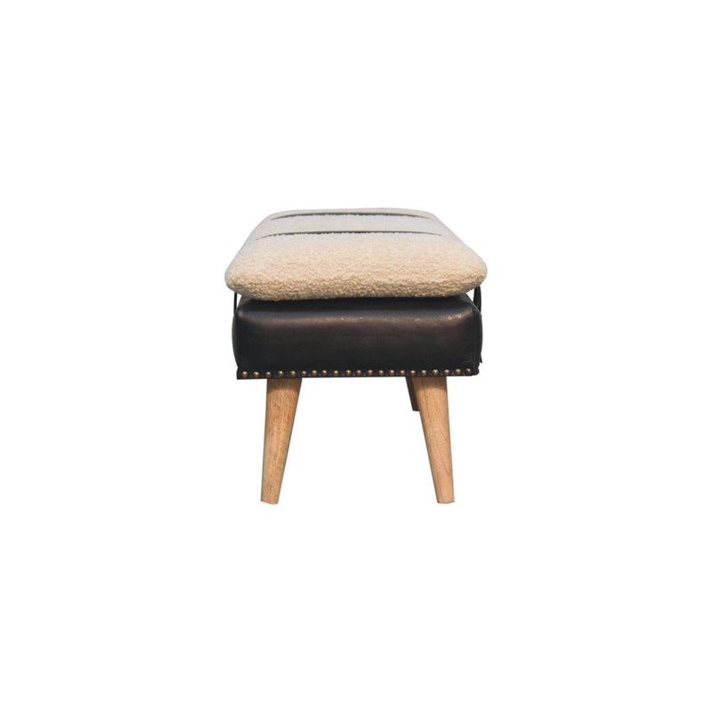 Boucle Buffalo Hide Black Leather Bench Artisan
