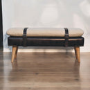 Boucle Buffalo Hide Black Leather Bench Artisan