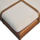 Large Square Boucle Buffalo Hide Brown Leather Footstool