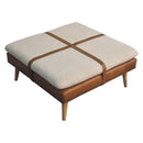 Large Square Boucle Buffalo Hide Brown Leather Footstool