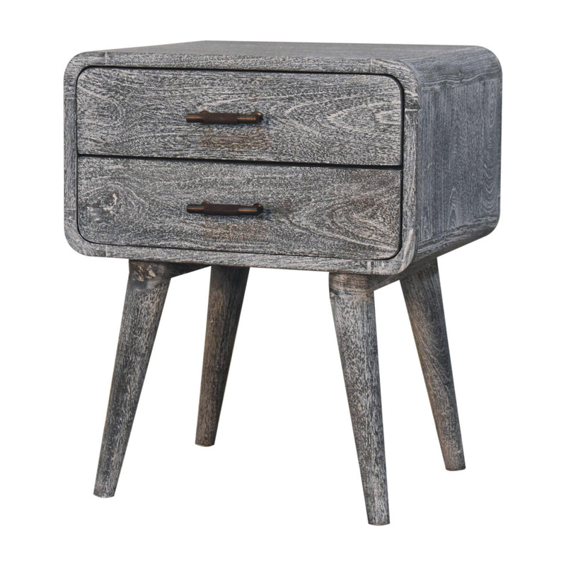 Sandblasted Ash Curved Bedside Nightstand Artisan