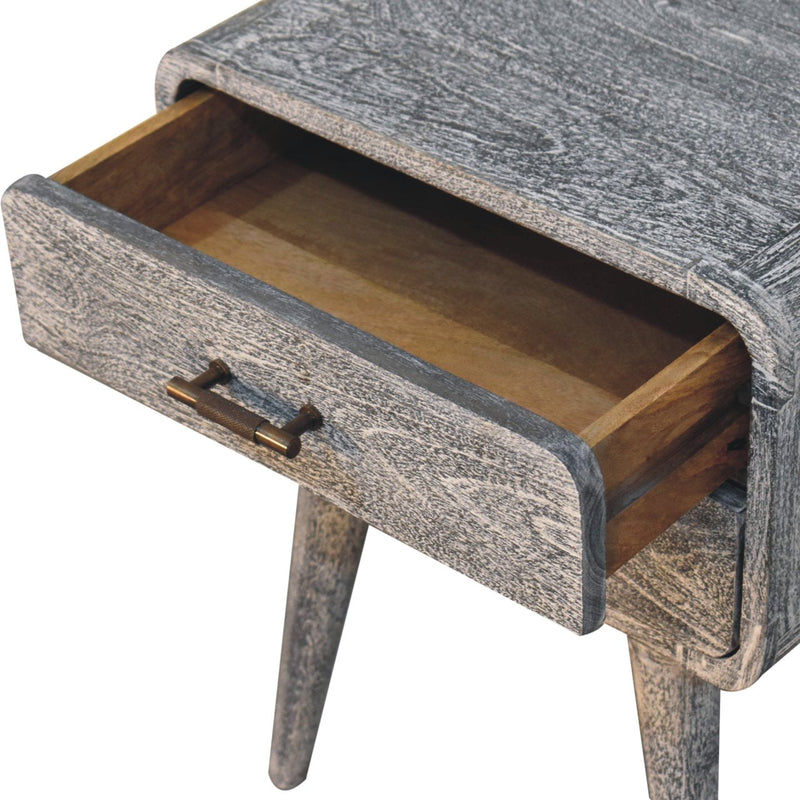 Sandblasted Ash Curved Bedside Nightstand Artisan