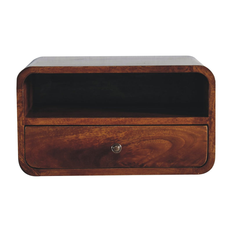 Large Chestnut Curve Upper Slot Floating Bedside Nightstand Artisan