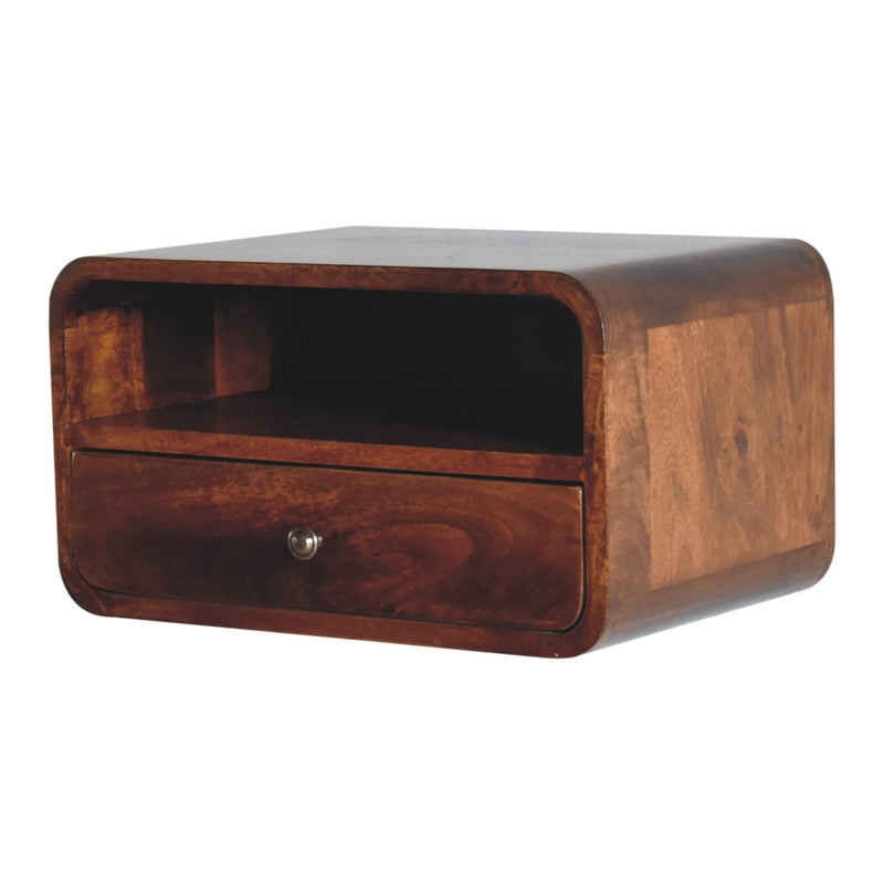 Large Chestnut Curve Upper Slot Floating Bedside Nightstand Artisan