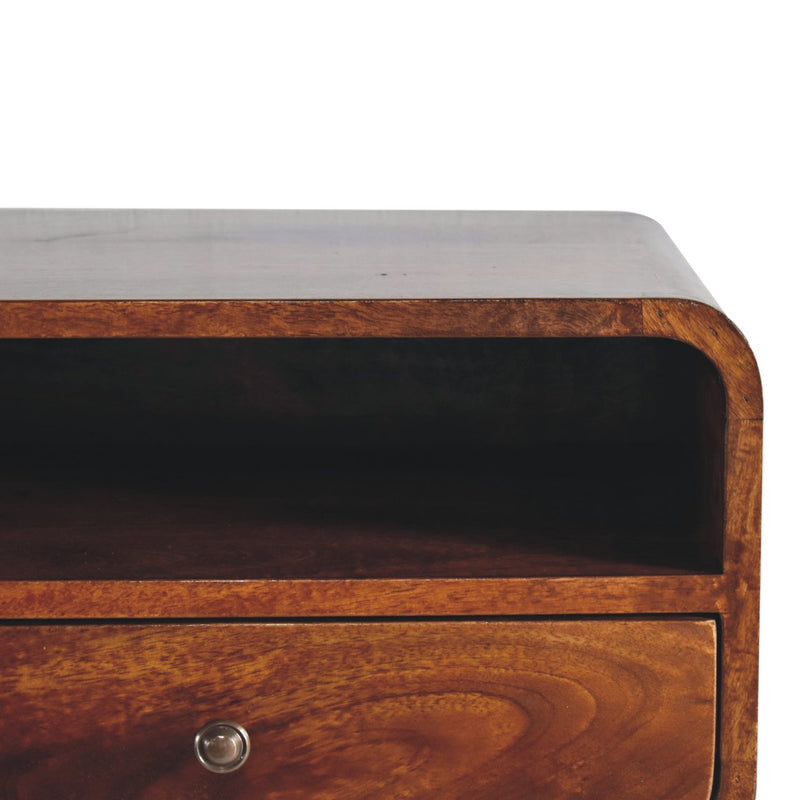 Large Chestnut Curve Upper Slot Floating Bedside Nightstand Artisan