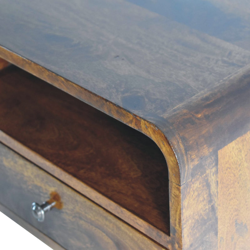Large Chestnut Curve Upper Slot Floating Bedside Nightstand Artisan