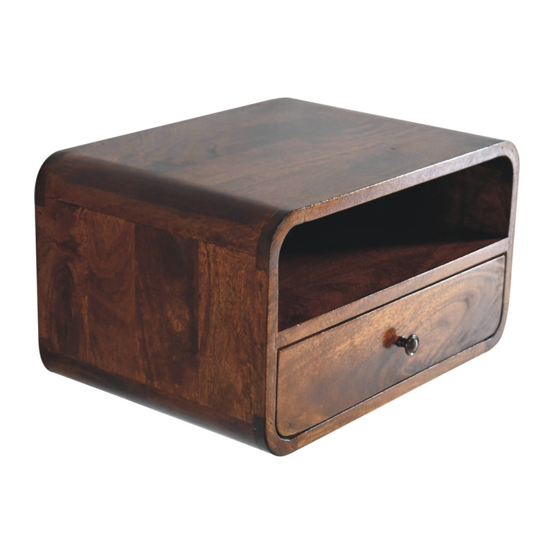 Large Chestnut Curve Upper Slot Floating Bedside Nightstand Artisan