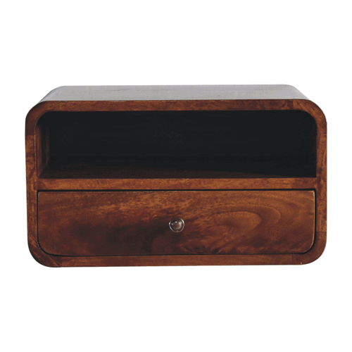 Large Chestnut Curve Upper Slot Floating Bedside Nightstand Artisan