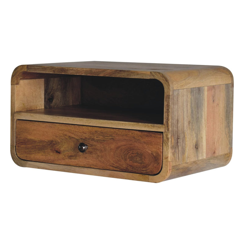 Large Oak-ish Curve Upper Slot Floating Bedside Nightstand Artisan