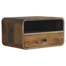 Large Oak-ish Curve Upper Slot Floating Bedside Nightstand Artisan