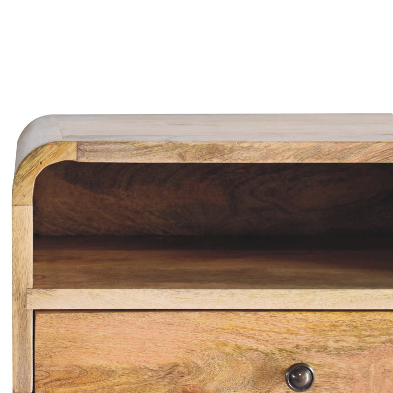 Large Oak-ish Curve Upper Slot Floating Bedside Nightstand Artisan