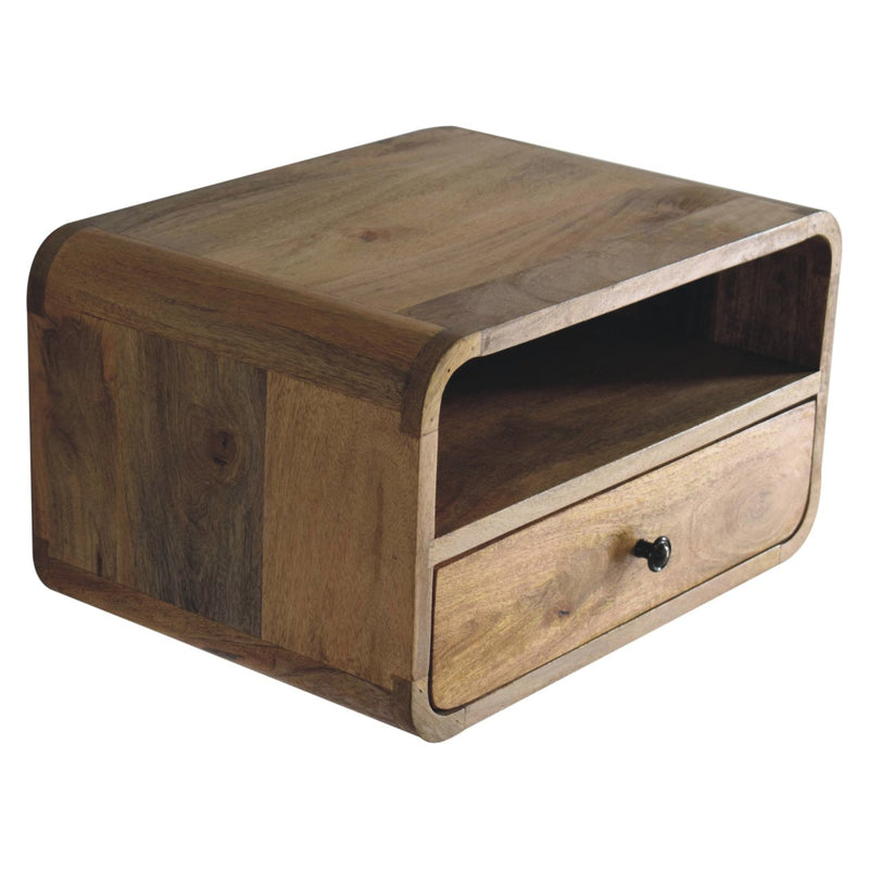 Large Oak-ish Curve Upper Slot Floating Bedside Nightstand Artisan
