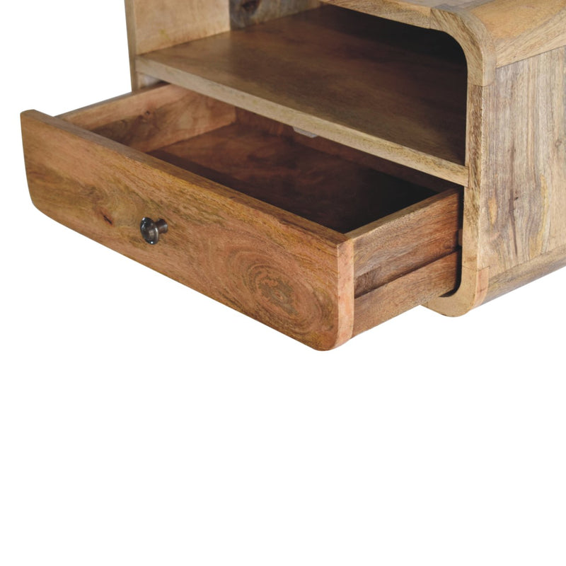 Large Oak-ish Curve Upper Slot Floating Bedside Nightstand Artisan