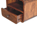 Extra Mini Wall Mounted Curved Chestnut Bedside Nightstand with Open Slot Artisan