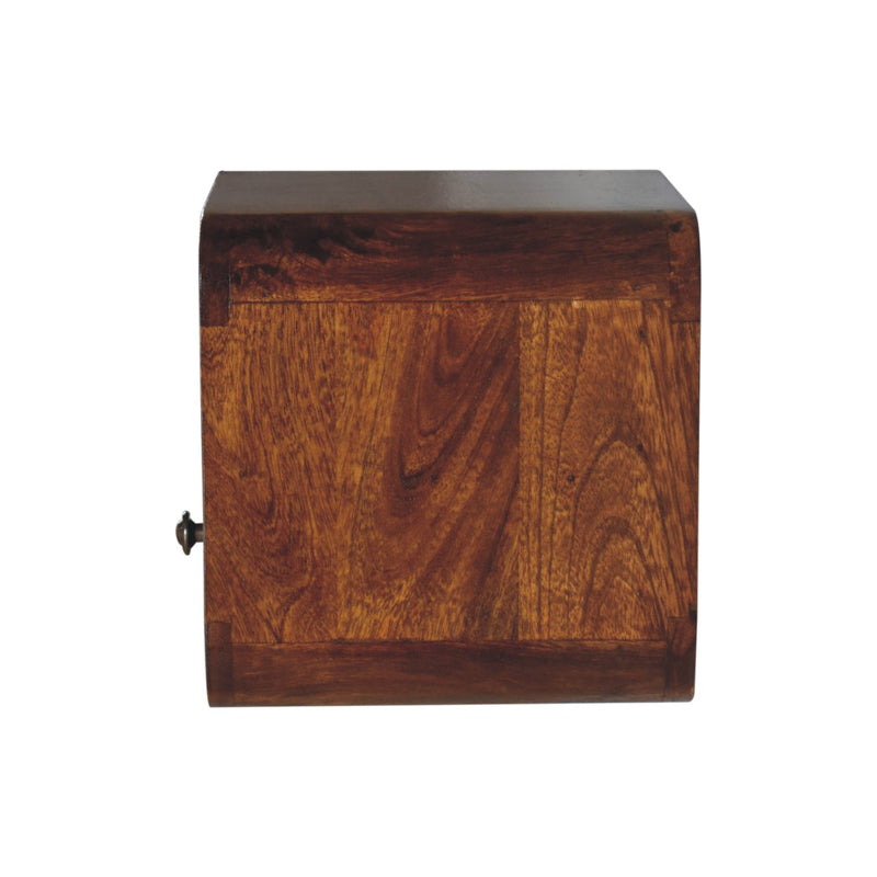 Extra Mini Wall Mounted Curved Chestnut Bedside Nightstand with Open Slot Artisan