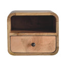 Extra Mini Wall Mounted Curved Oak-ish Bedside Nightstand with Open Slot Artisan