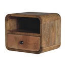 Extra Mini Wall Mounted Curved Oak-ish Bedside Nightstand with Open Slot Artisan