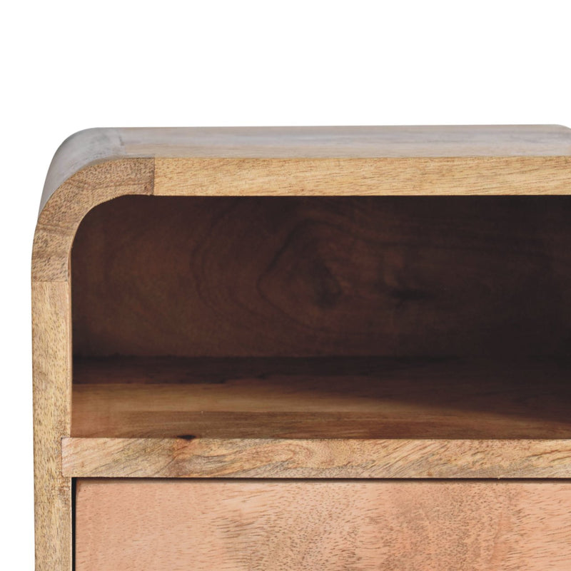 Extra Mini Wall Mounted Curved Oak-ish Bedside Nightstand with Open Slot Artisan