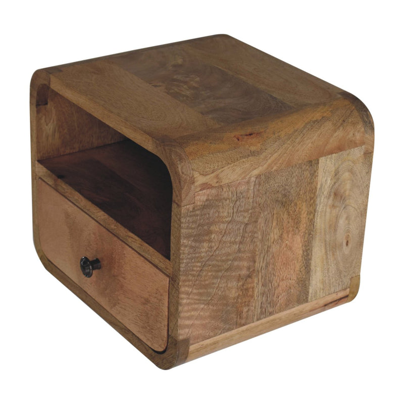Extra Mini Wall Mounted Curved Oak-ish Bedside Nightstand with Open Slot Artisan