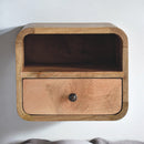 Extra Mini Wall Mounted Curved Oak-ish Bedside Nightstand with Open Slot Artisan