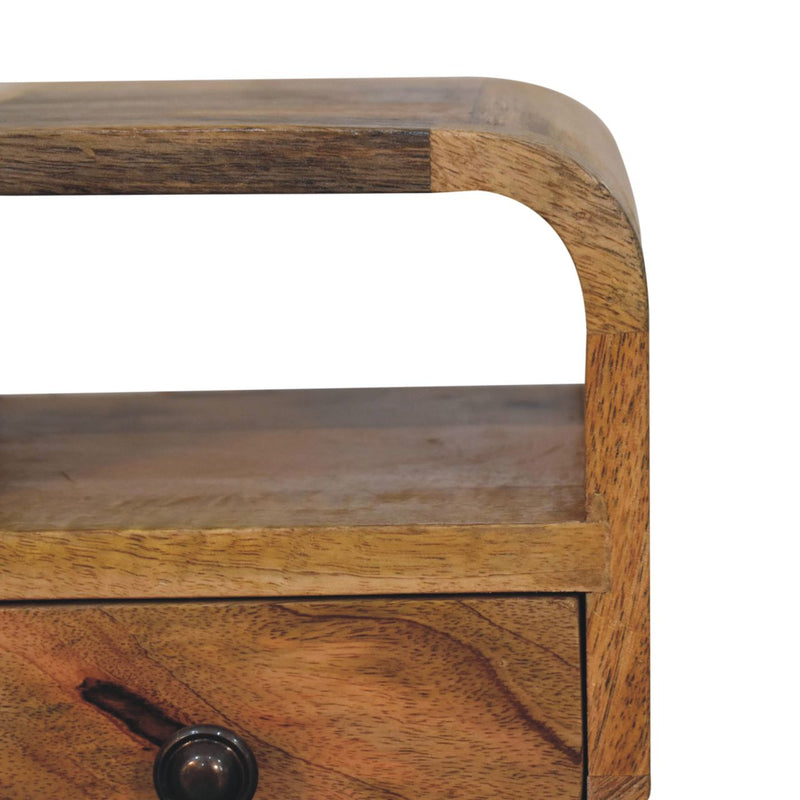 Extra Mini Oakish Curve Open Slot Bedside Nightstand Artisan