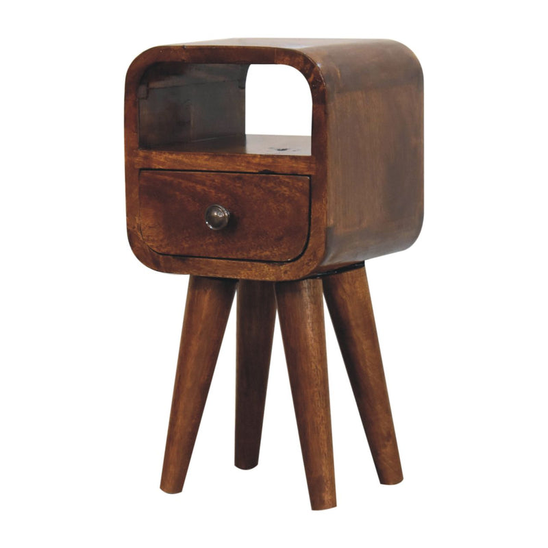 Extra Mini Chestnut Curve Open Slot Bedside Nightstand Artisan
