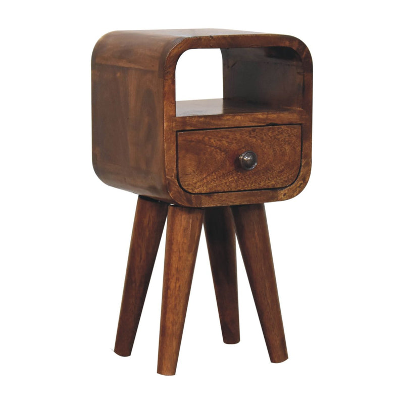 Extra Mini Chestnut Curve Open Slot Bedside Nightstand Artisan