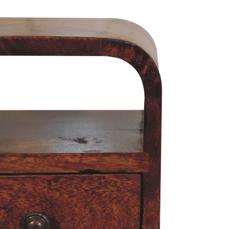 Extra Mini Chestnut Curve Open Slot Bedside Nightstand Artisan