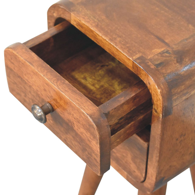 Extra Mini Curved Chestnut Bedside Nightstand Artisan