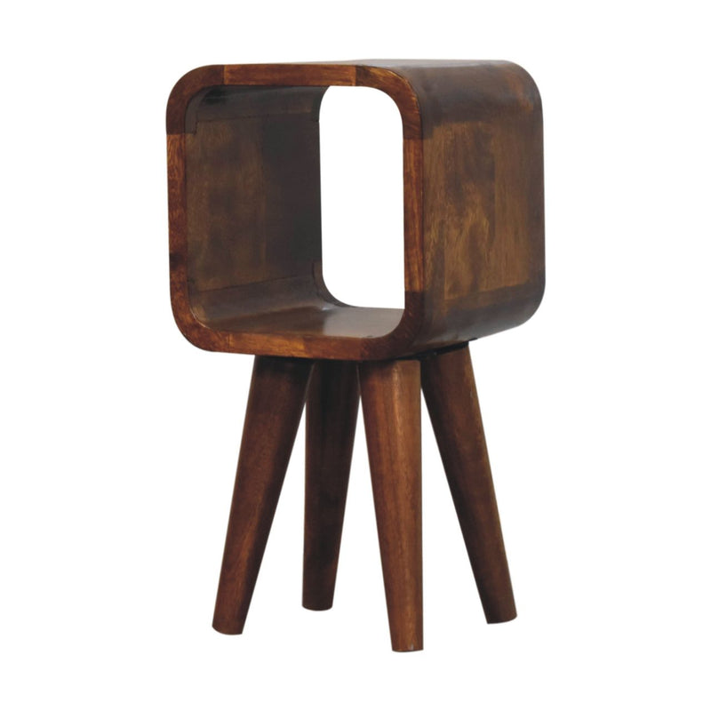 Extra Mini Minimalist Open Curved Chestnut Bedside Nightstand Artisan