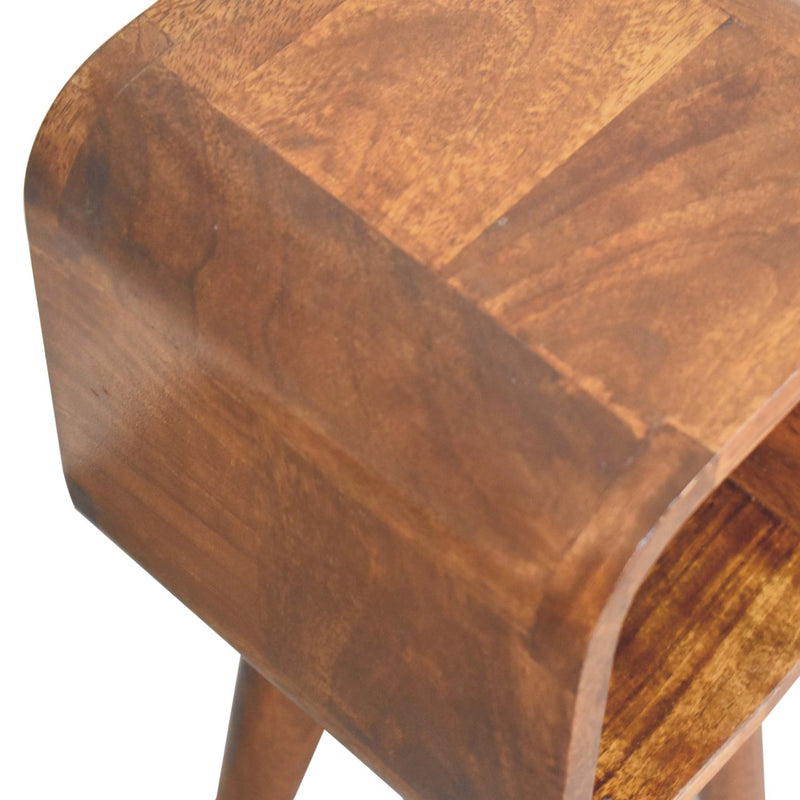 Extra Mini Minimalist Open Curved Chestnut Bedside Nightstand Artisan