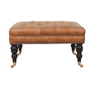 Studded Buffalo Tan Leather Ottoman with Castor Legs Artisan