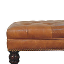 Studded Buffalo Tan Leather Ottoman with Castor Legs Artisan
